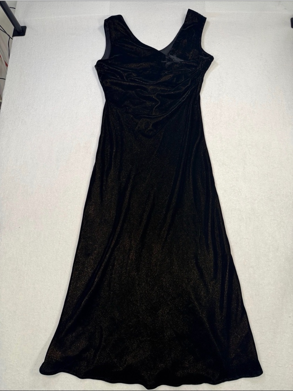 White House Black Market Black Velvet Slip Dress with Metallic Detail, Size 0